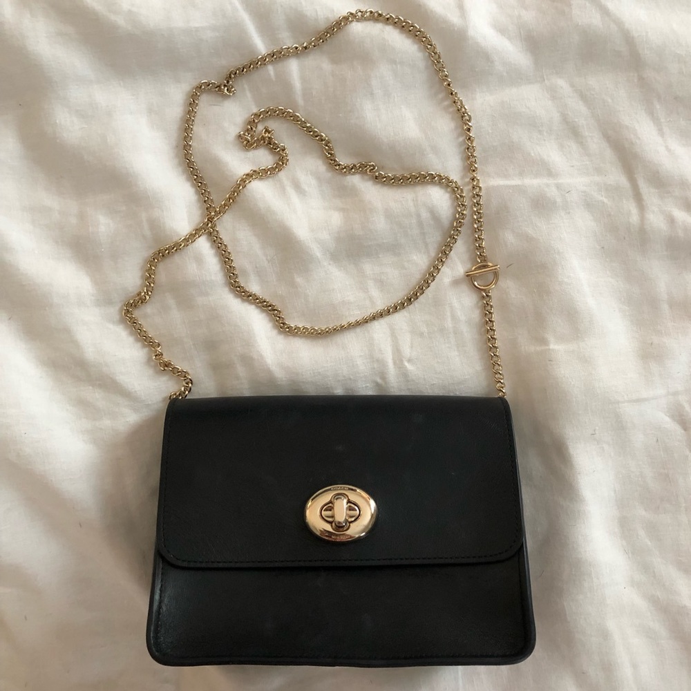 Coach Black Leather Crossbody with removable chain